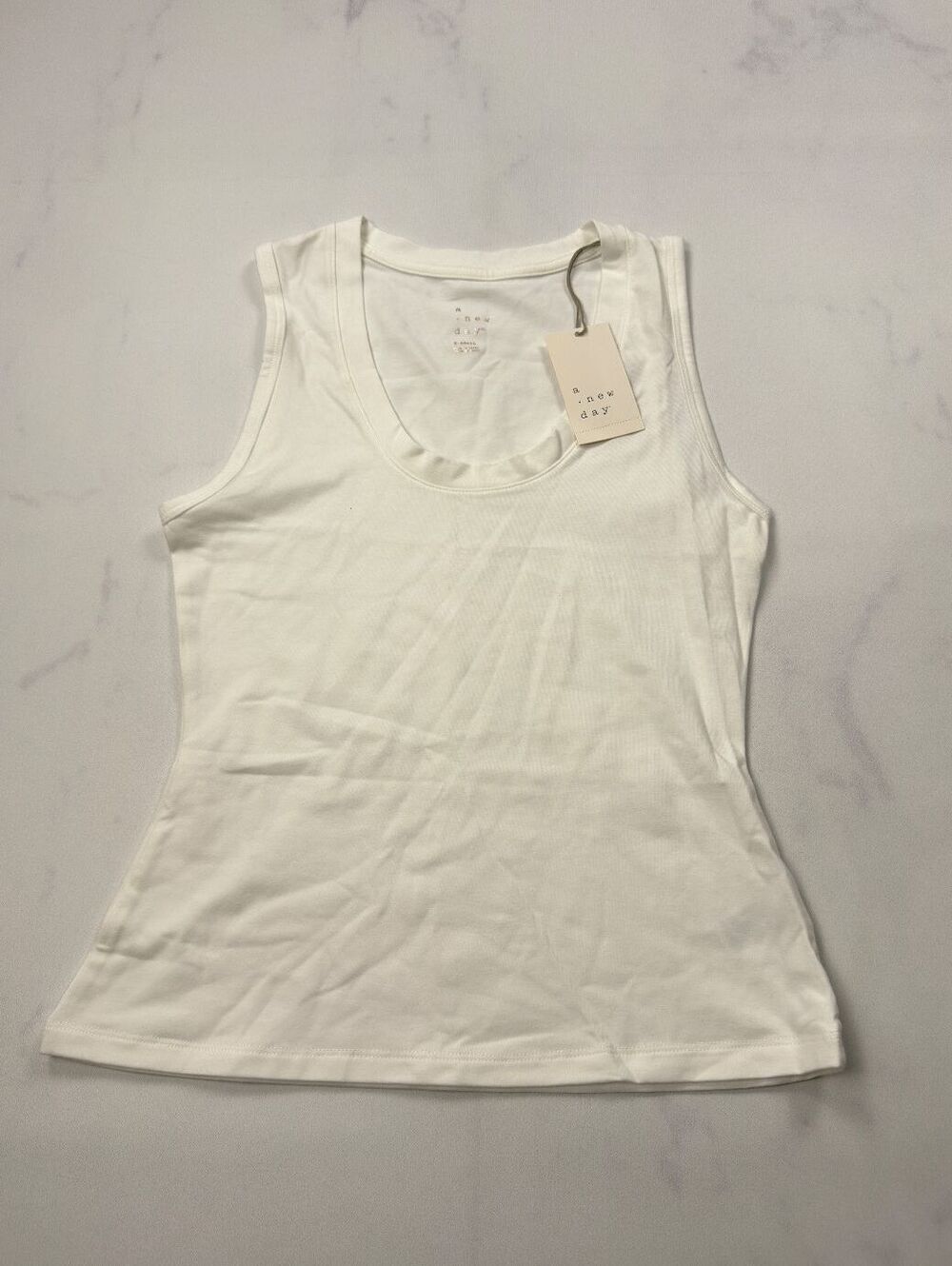 A New Day Tank Top White Scoop Neck Stretch Fit - Womens XS NWT
